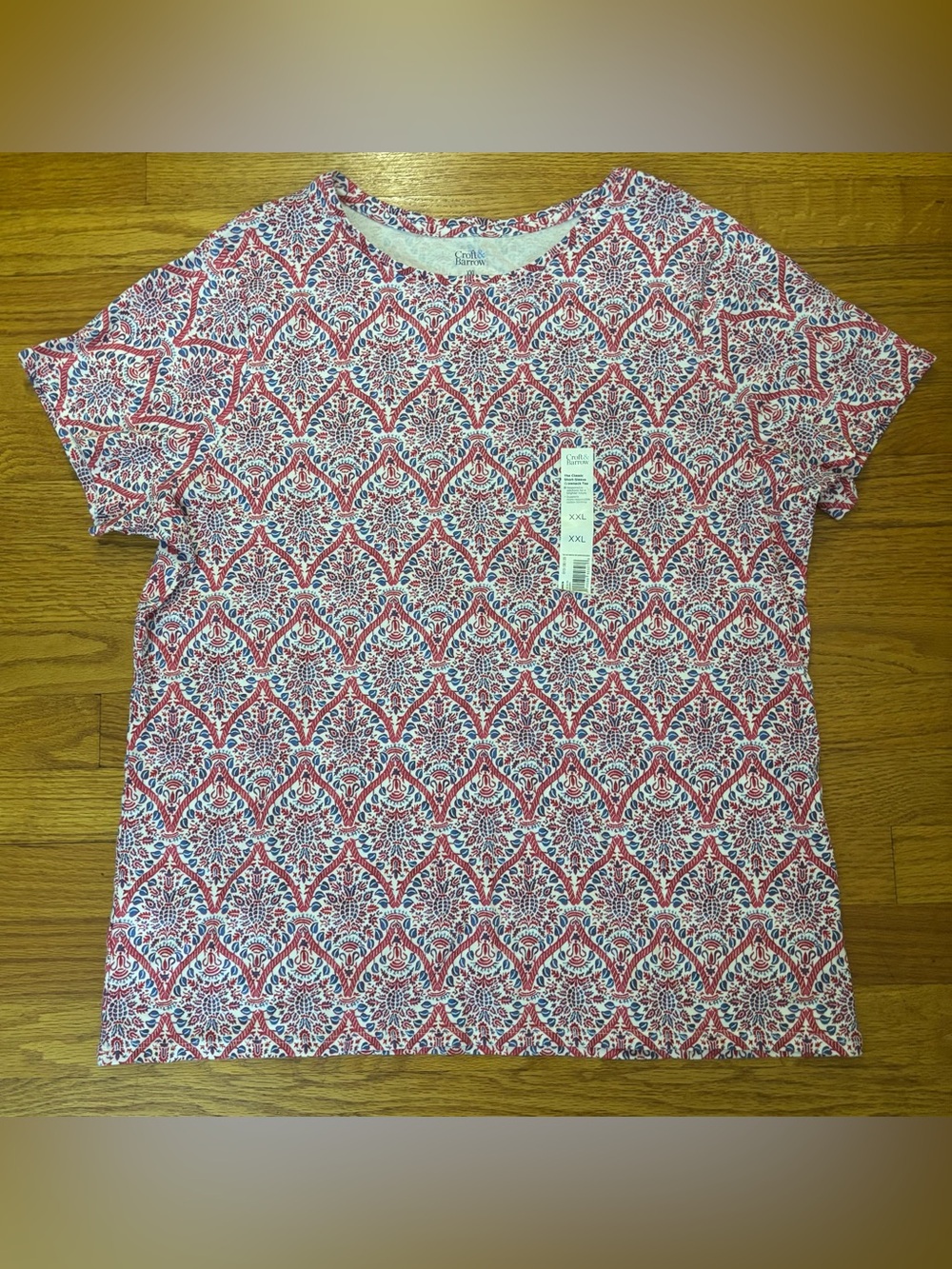 Croft & Barrow Shirt Women's XXL Red Blue Floral The Classic Tee Casual New